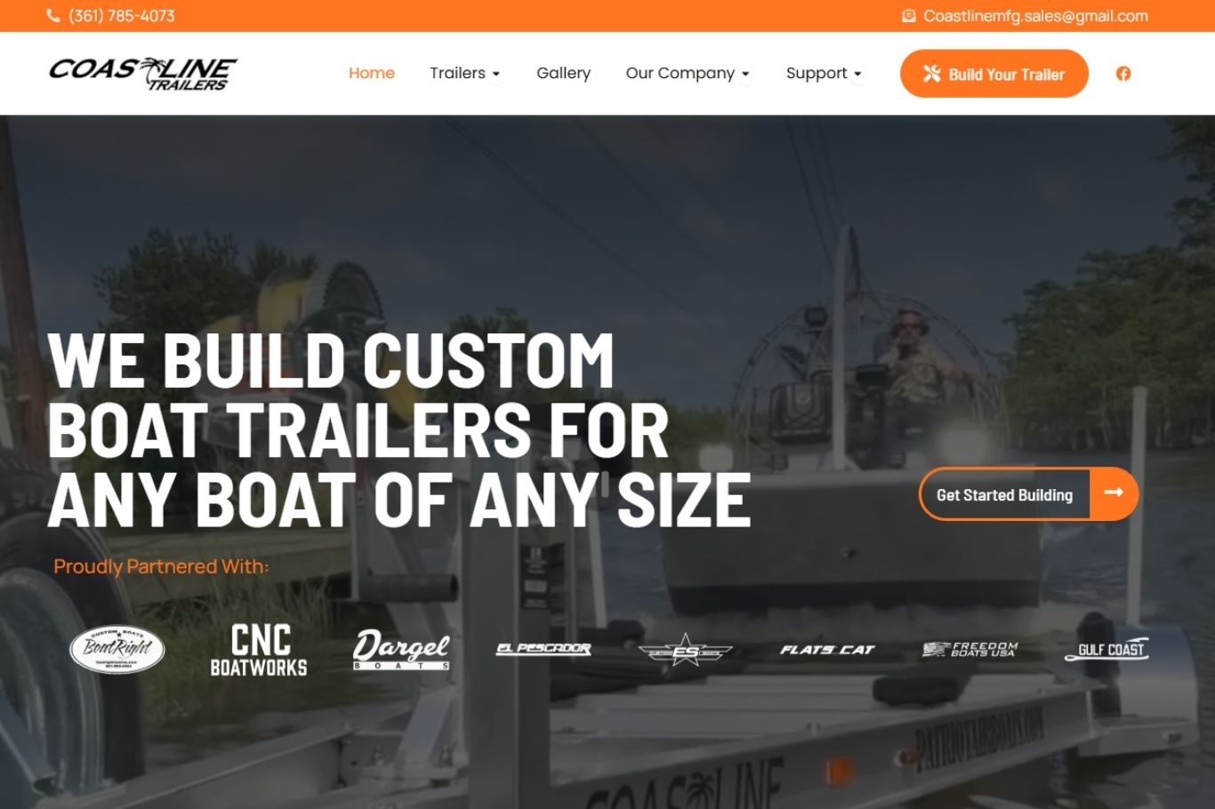 Homepage and trailer builder Tech and Mech built for Coastline Trailers
