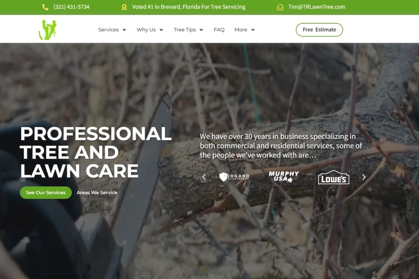 Homepage Tech and Mech built for TR Lawn and Tree