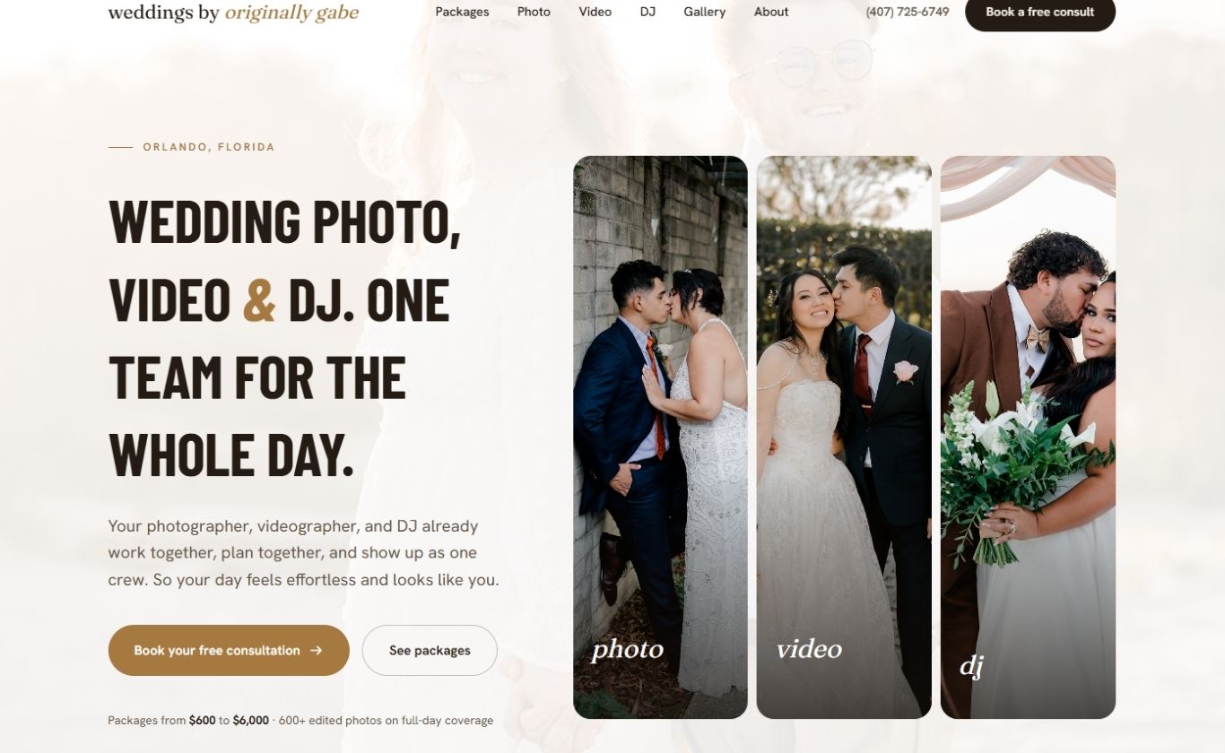 Homepage Tech and Mech built for Weddings by Originally Gabe