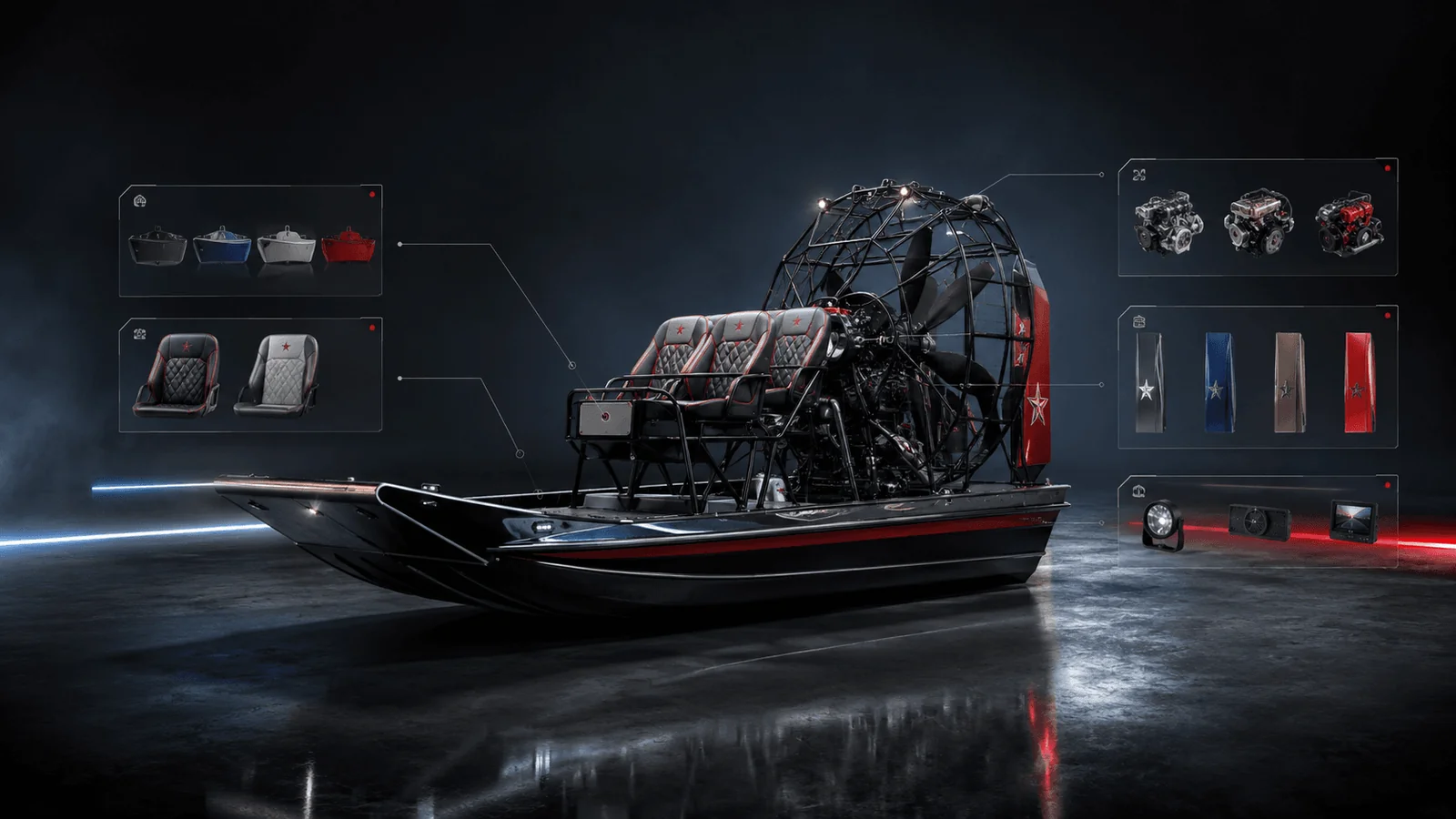 Patriot Airboats 3D airboat customizer, built by Tech and Mech